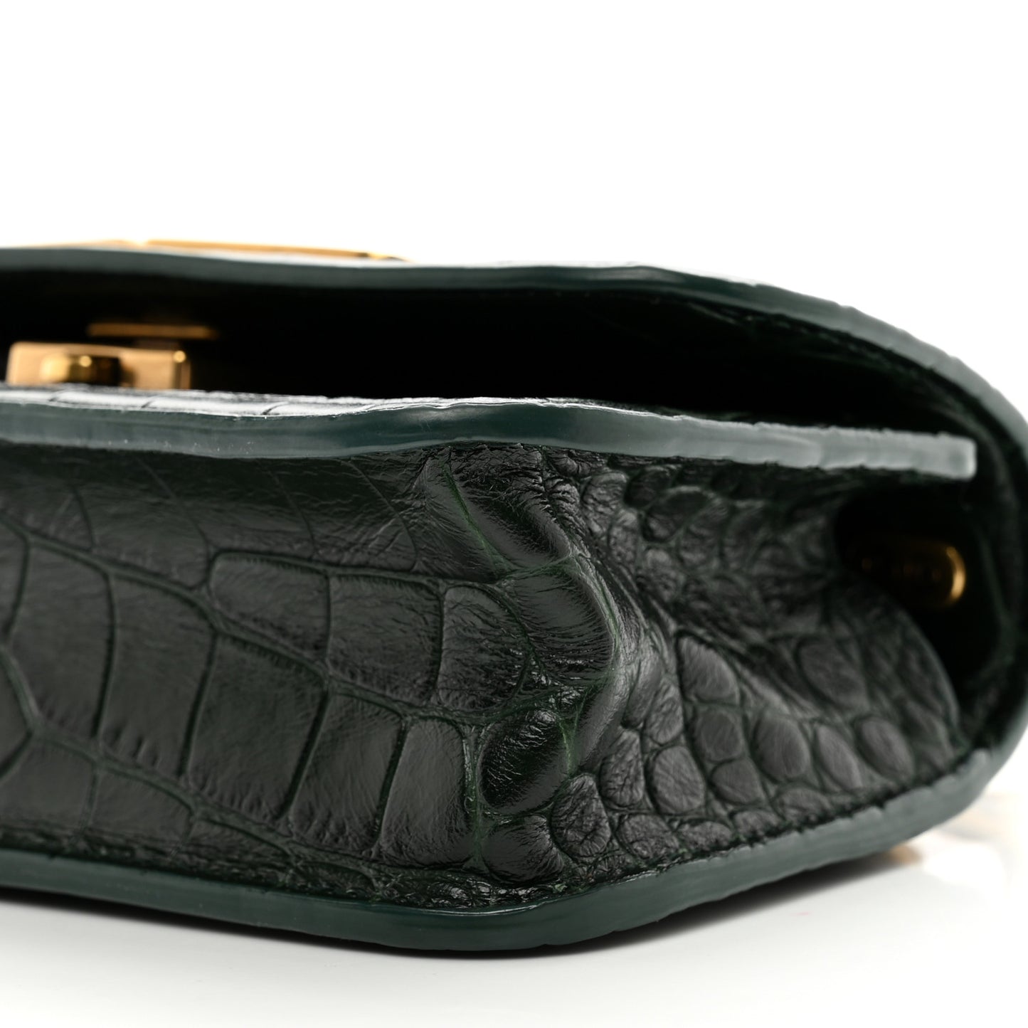 Extra Supple Calfskin Crocodile Embossed Gossip Chain Bag XS Forest Green