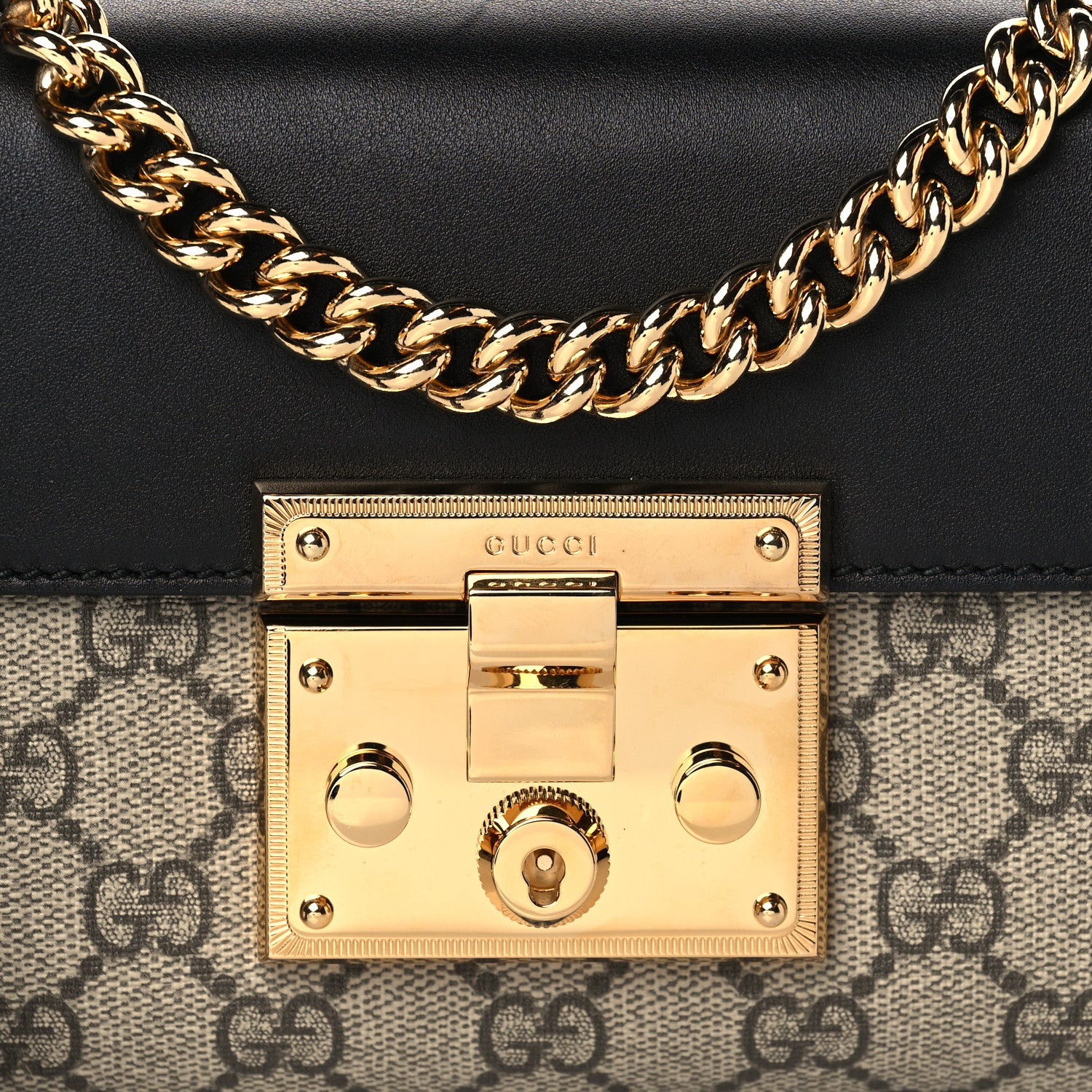 Gucci GG Supreme Monogram Calfskin Small Padlock Shoulder Bag Beige Black Cuir 8 of 12