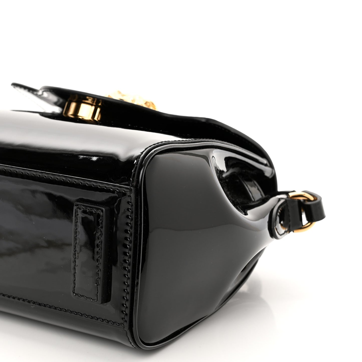 Patent Calfskin Small La Medusa Top Handle Bag Black