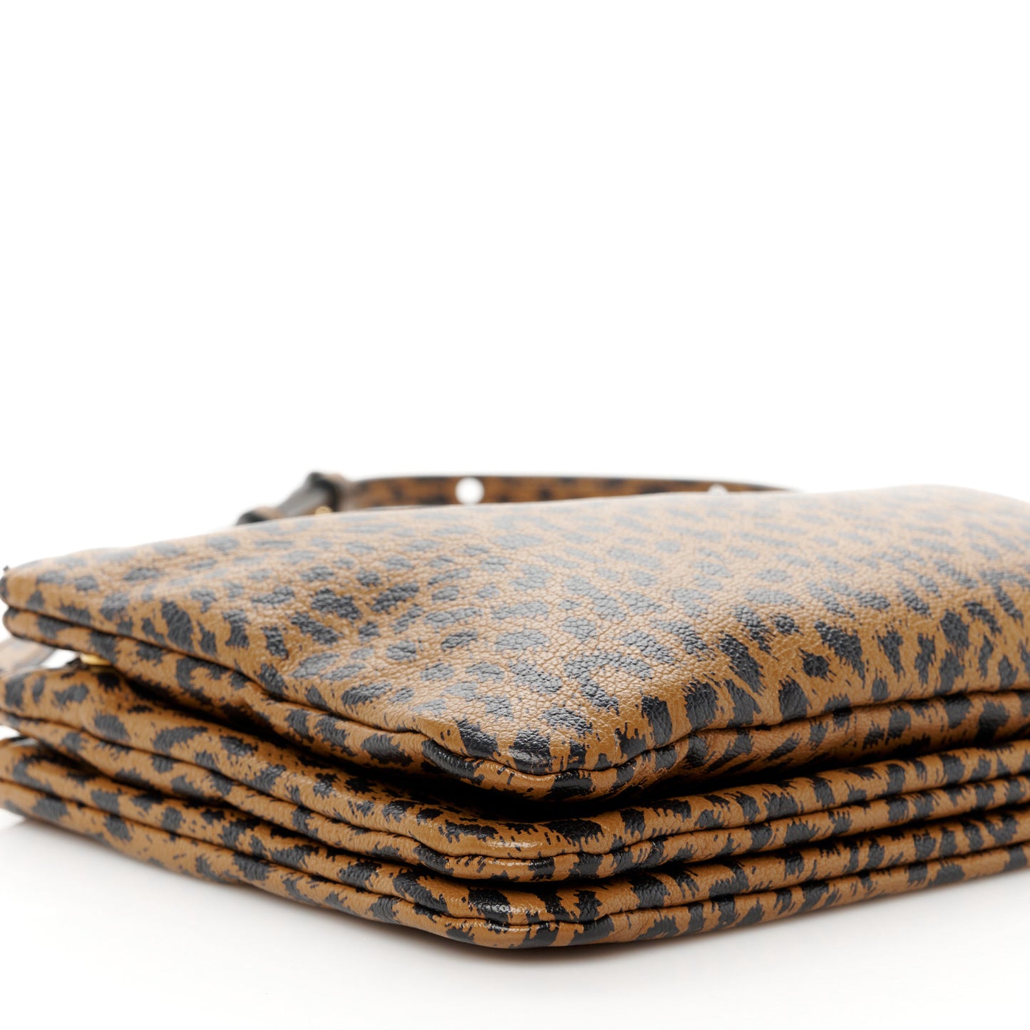 Goatskin Leopard Printed Small Trio Crossbody Bag Brown Black