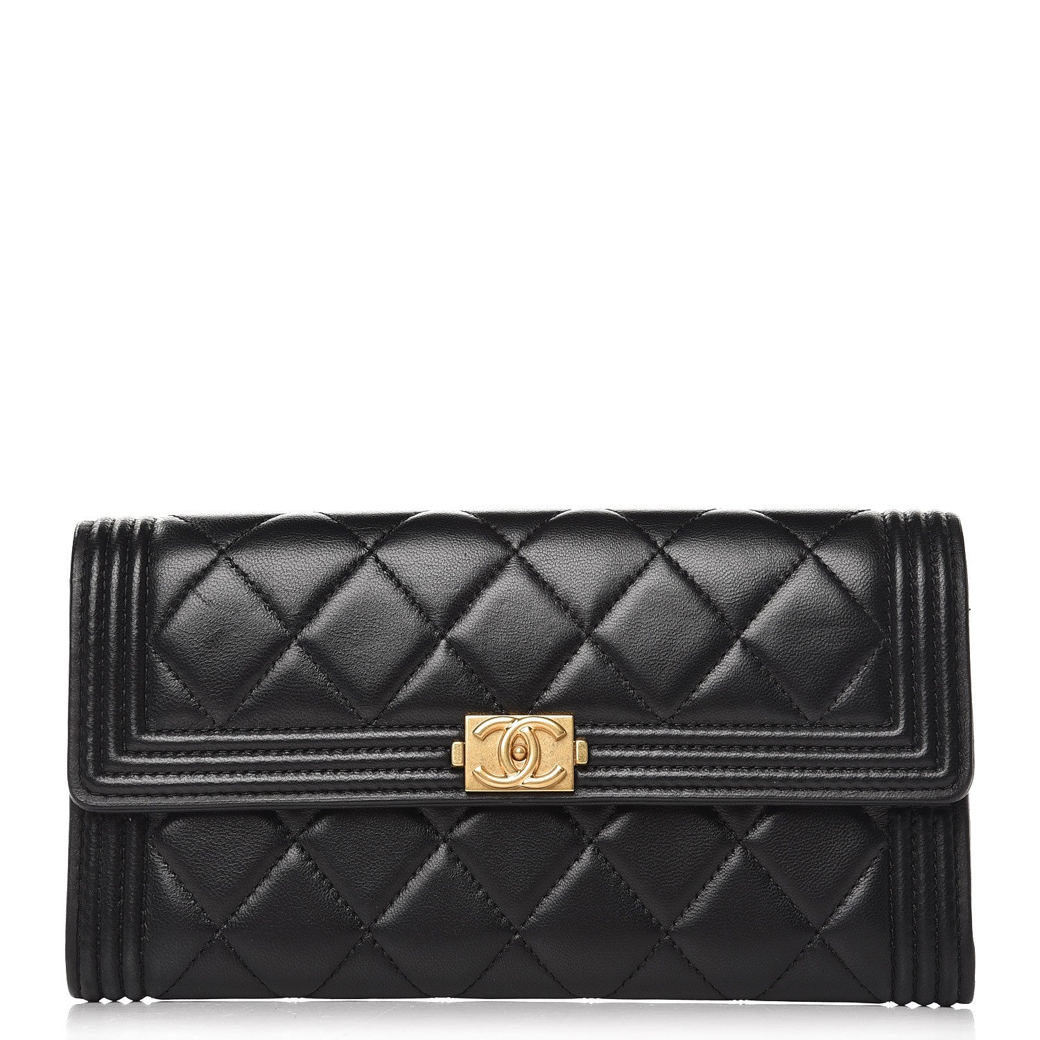 Chanel Lambskin Quilted Boy Large Gusset Flap Wallet Black 1 of 8