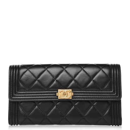 Chanel Lambskin Quilted Boy Large Gusset Flap Wallet Black 1 of 8
