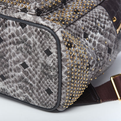 MCM Visetos Snakeskin Printed Studded Small Stark Backpack Light Grey 9 of 9