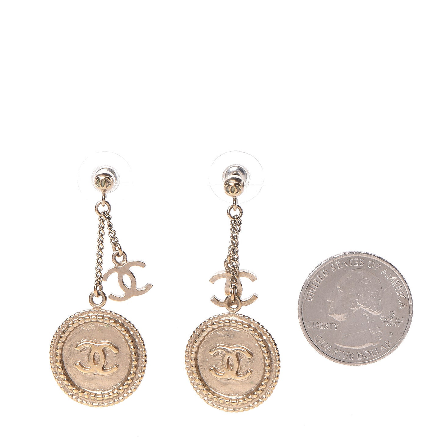 Medallion Clover CC Drop Earrings Light Gold