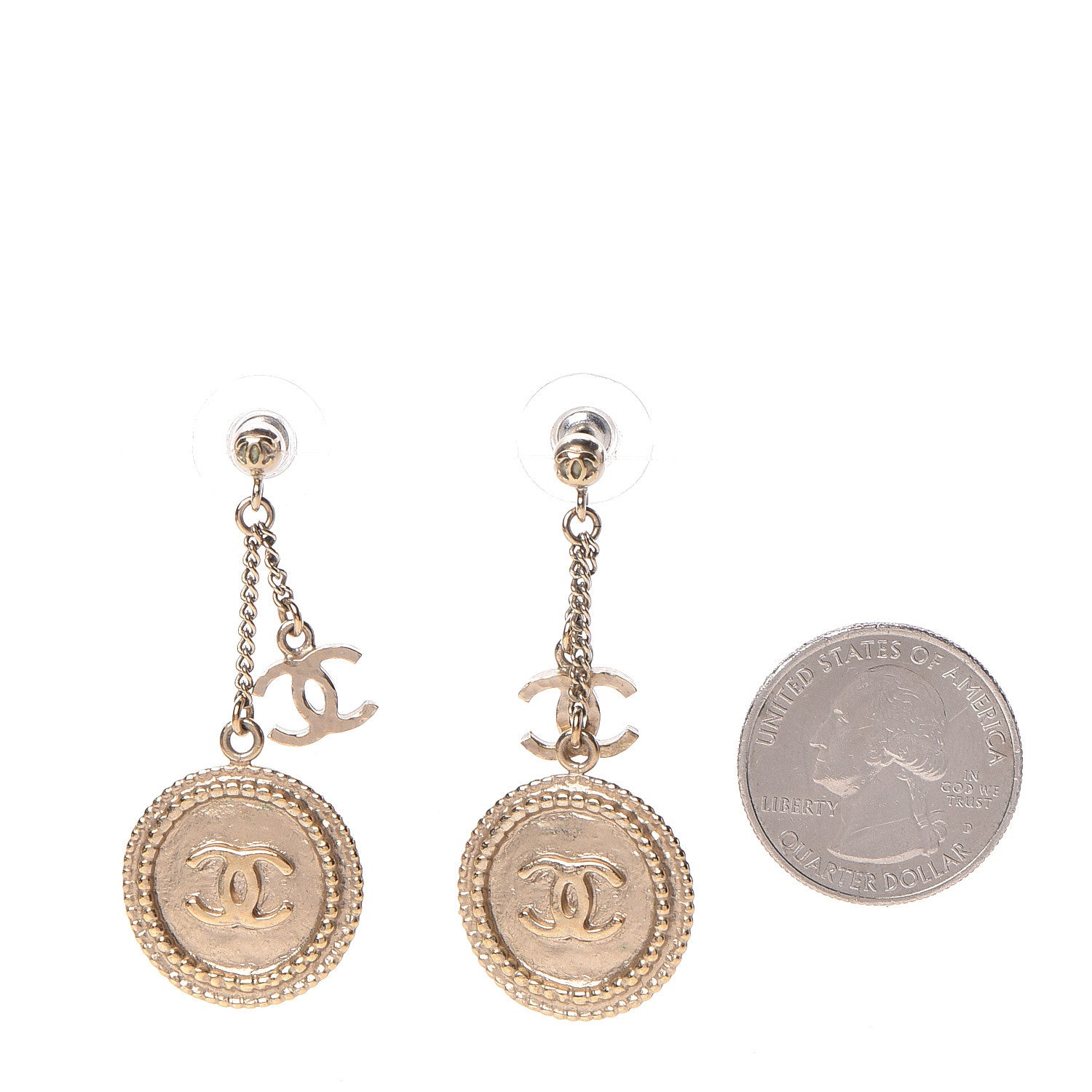 Chanel Medallion Clover CC Drop Earrings Light Gold 2 of 5