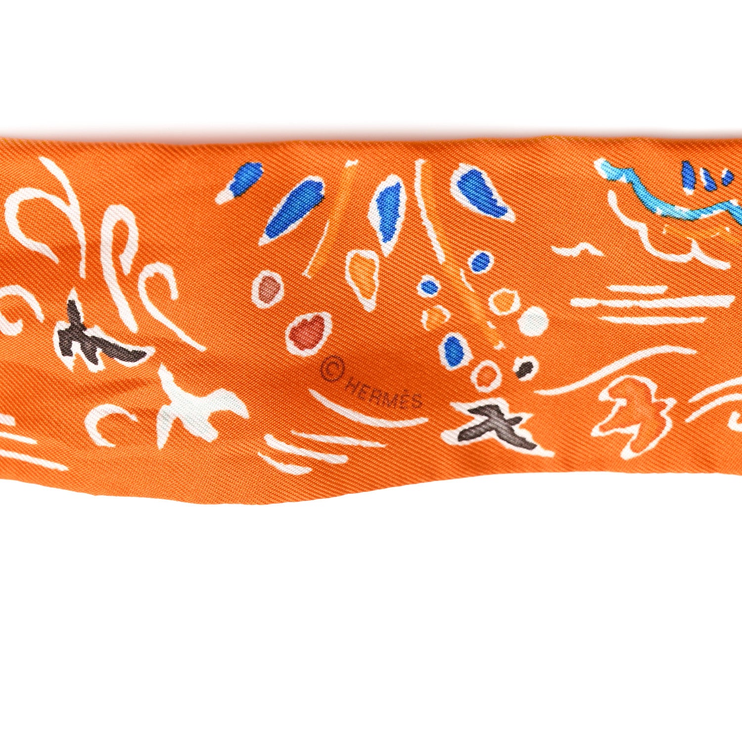 Hermes Silk Isola Di Primavera Twilly Potiron Bleu Tabac 3 of 4