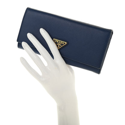 Prada Saffiano Triangle Continental Flap Wallet Bleuette 2 of 11