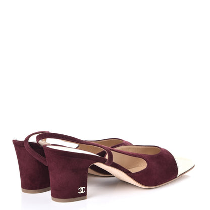 Chanel Kid Suede Metallic Lambskin Cap Toe CC Slingback Sandals 41 Burgundy Gold 4 of 9