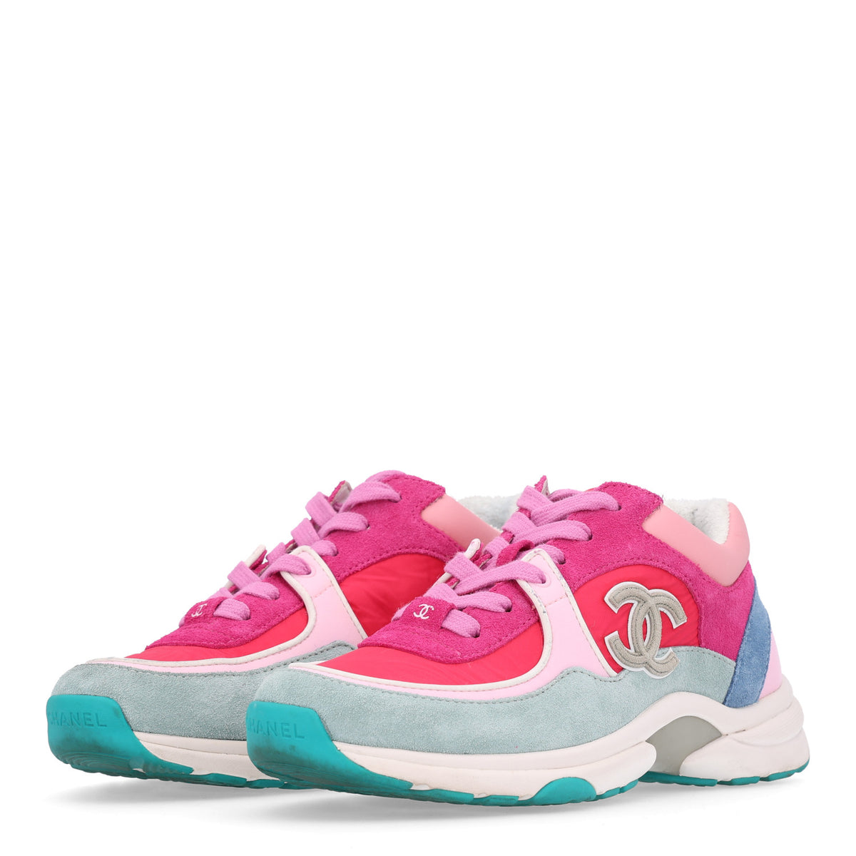 Nylon Calfskin Suede Womens CC Sneakers 37 Fuchsia Pink