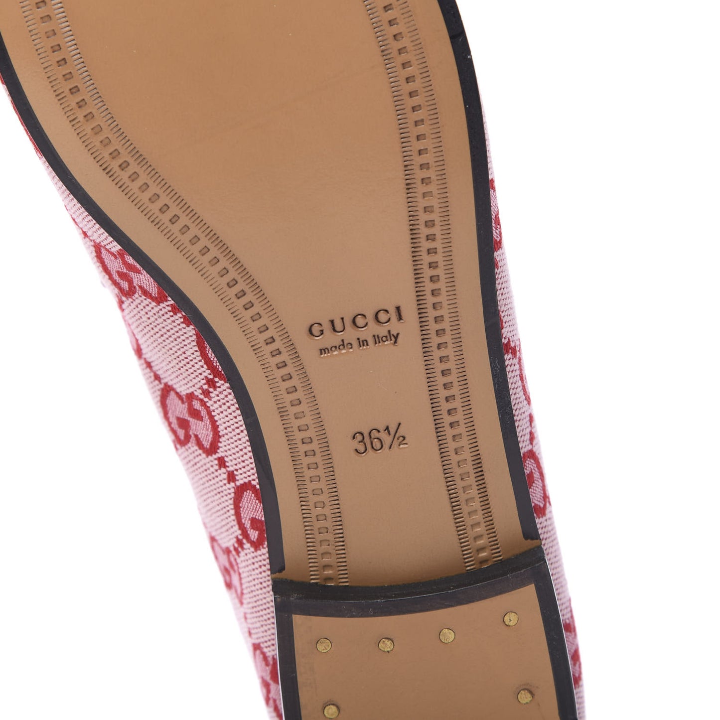 Canvas GG Monogram Horsebit Womens Jordaan Loafers 36.5 Gardenia Hibiscus Red