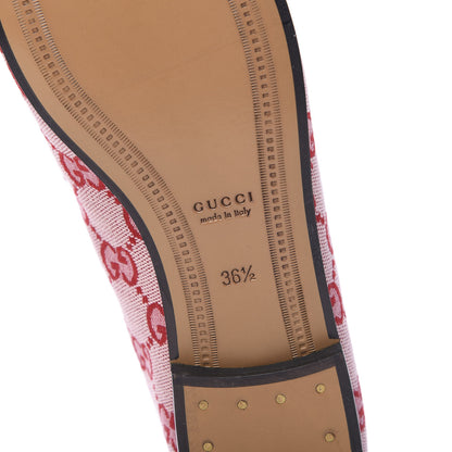 Gucci Canvas GG Monogram Horsebit Womens Jordaan Loafers 36.5 Gardenia Hibiscus Red 6 of 8