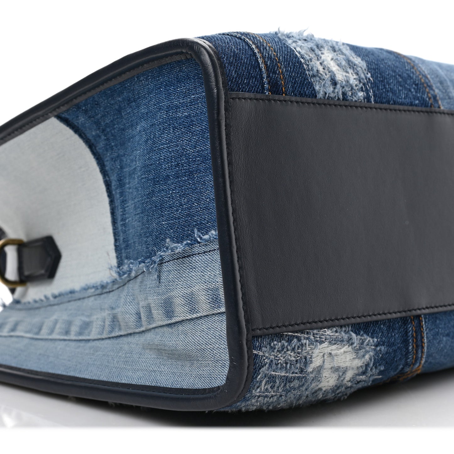 Calfskin Denim Patchwork Logo Shopper Tote Blue