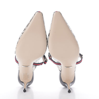 Gucci Elaphe Snakeskin Sylvie Web Cross Strap Mid-Heel Slides 38.5 New Roccia 8 of 10