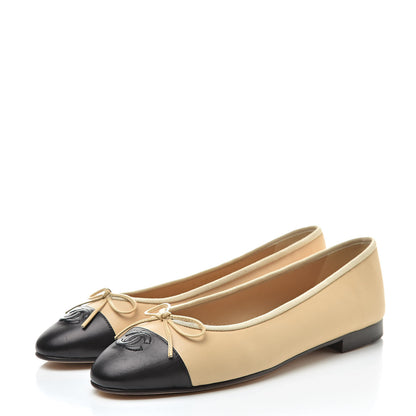 Chanel Lambskin Cap Toe Ballerina Flats 41 Beige Black 3 of 10