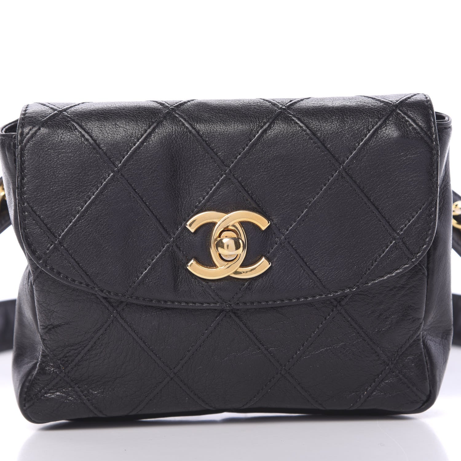 Chanel Calfskin Diamond Embossed Flap Waist Belt Bag Black 7 of 10