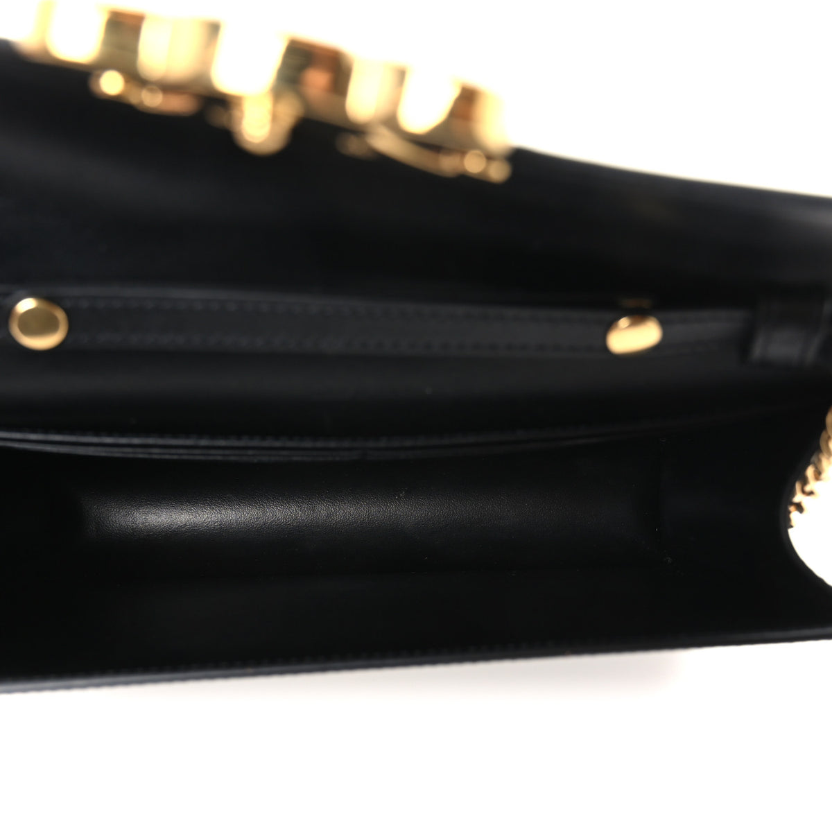 Shiny Calfskin Triomphe Margo Wallet on Chain Black