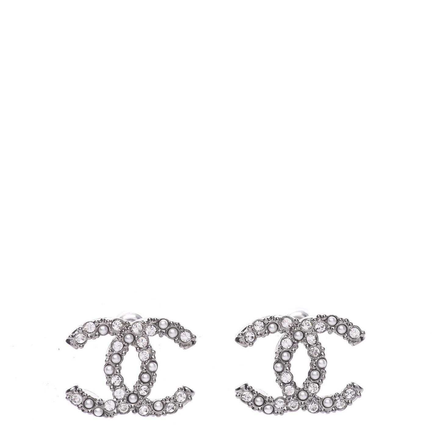 Pearl Crystal CC Earrings Ruthenium
