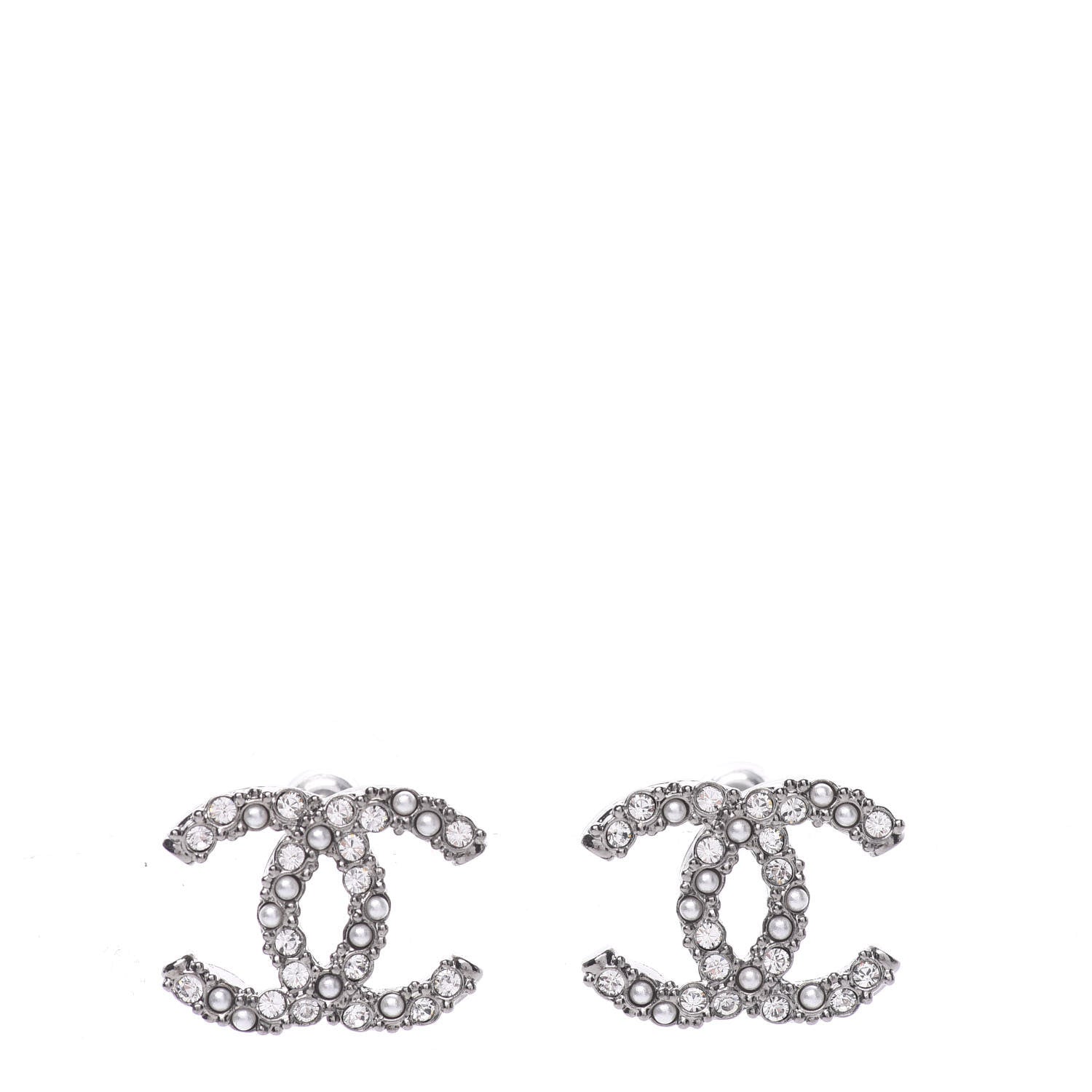 Chanel Pearl Crystal CC Earrings Ruthenium 1 of 5