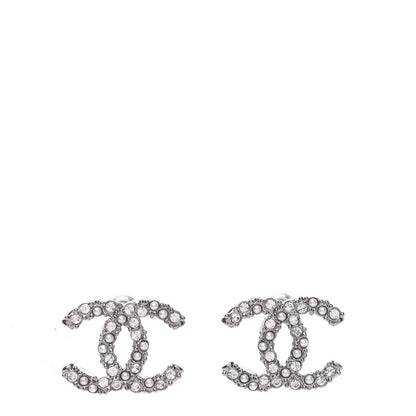 Chanel Pearl Crystal CC Earrings Ruthenium 1 of 5