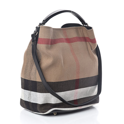 Burberry Canvas Mega Check Medium Ashby Hobo Saddle Black 3 of 10