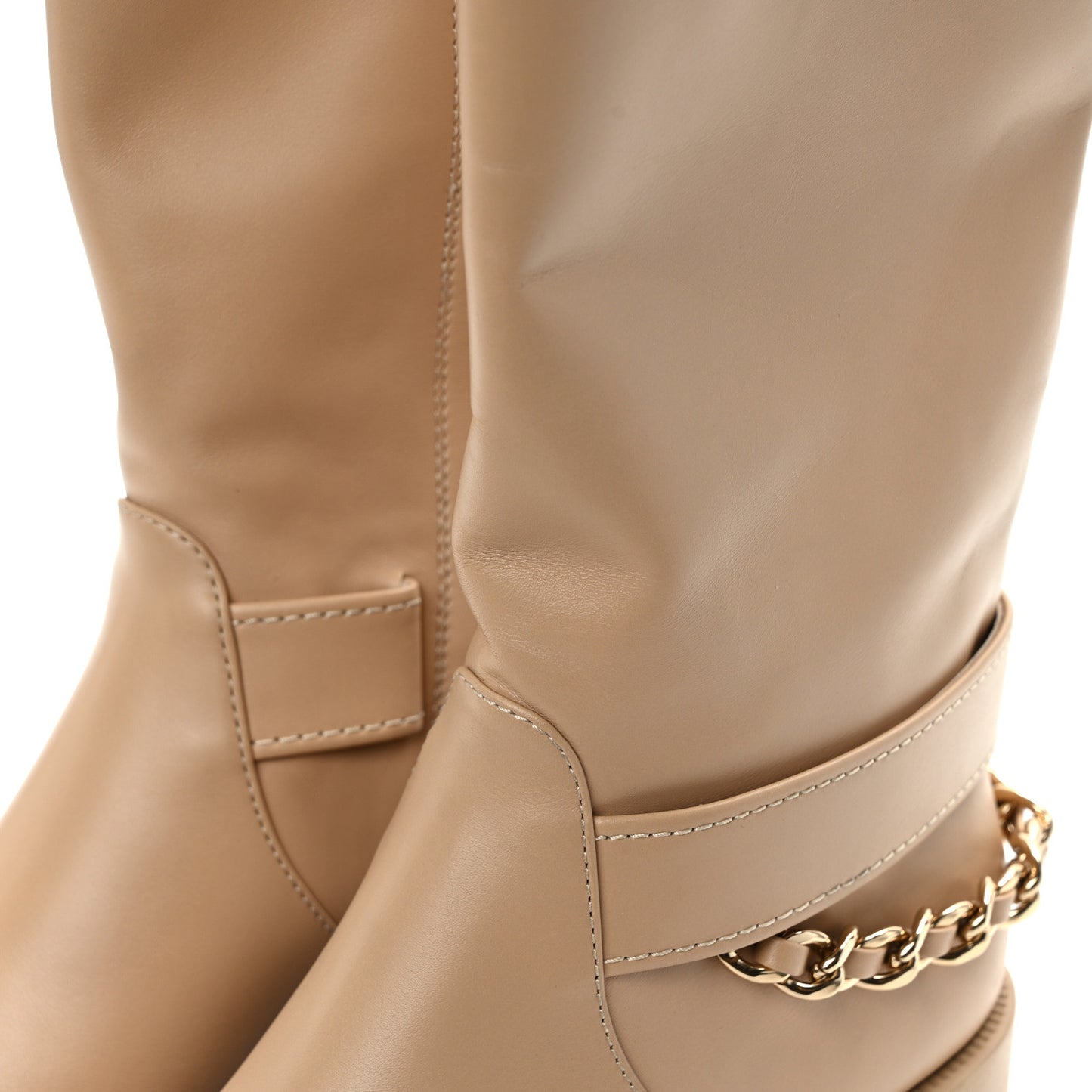 Calfskin Chain High Boots 37.5 Beige