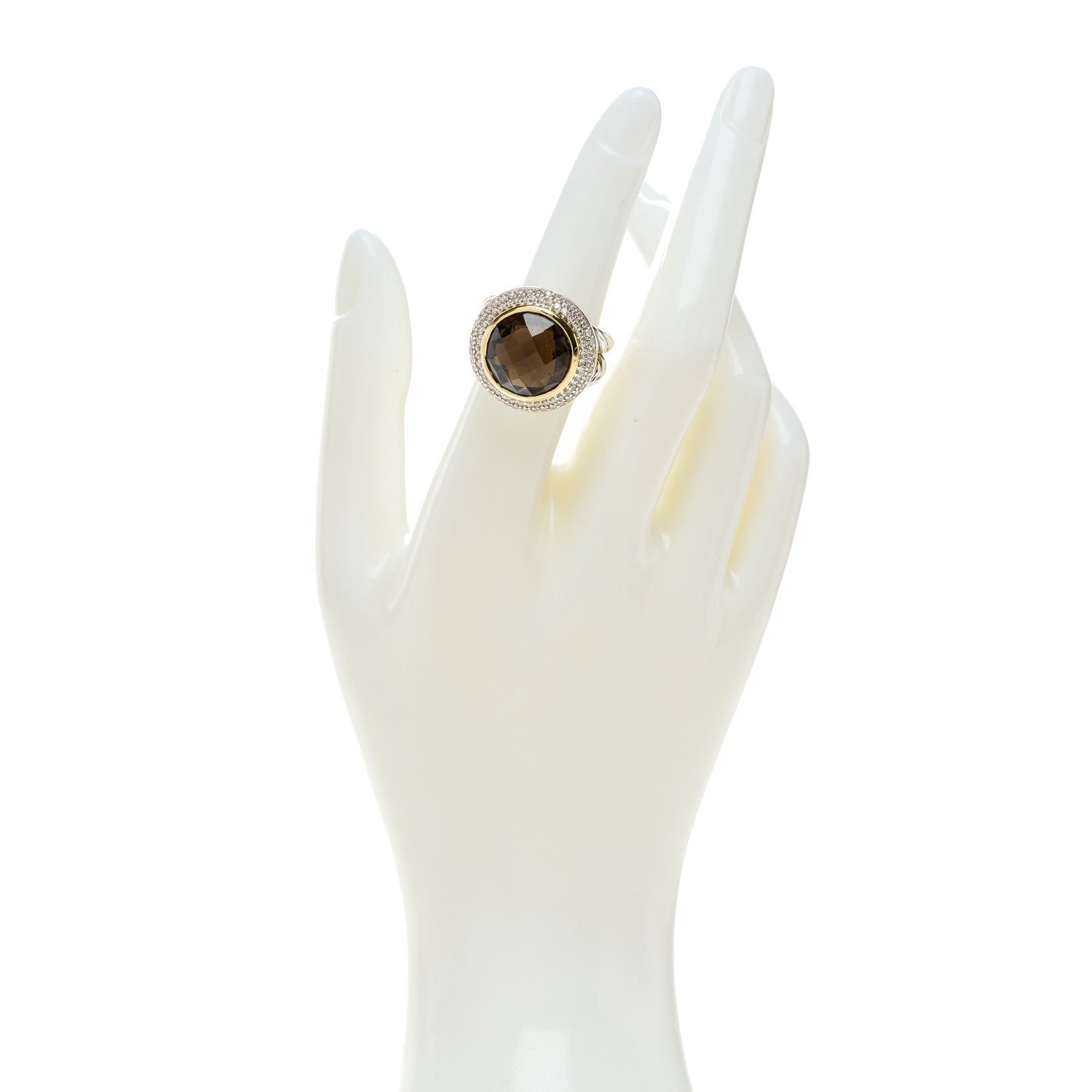 David Yurman Sterling Silver 18K Yellow Gold Smoky Quartz Cognac Diamond Round Cocktail Ring 52 6 2 of 6