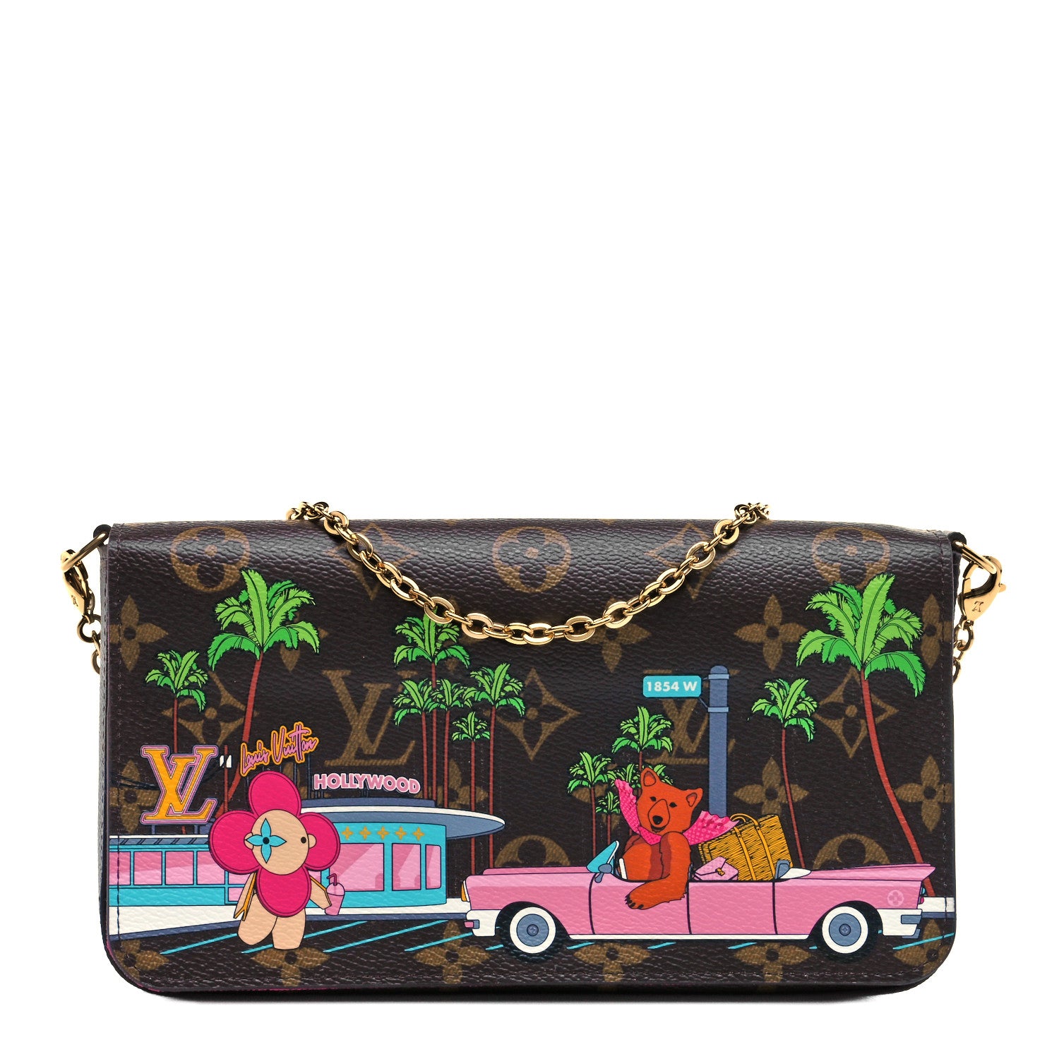 Louis Vuitton Monogram 2021 Christmas Animation Hollywood Pochette Felicie Chain Wallet Fuchsia 1 of 11