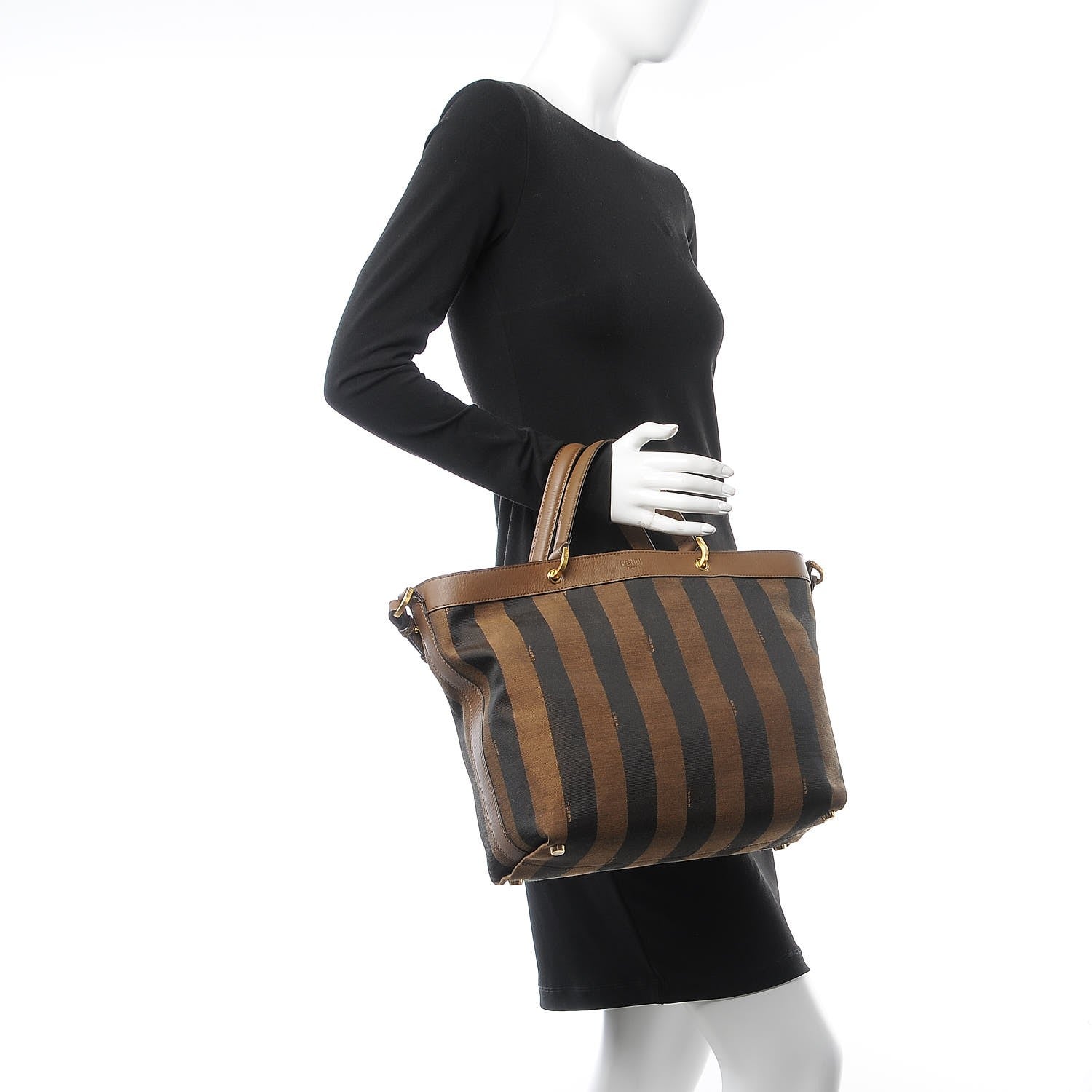Fendi Pequin Vitello Shoulder Tote Tobacco Foresta 3 of 8