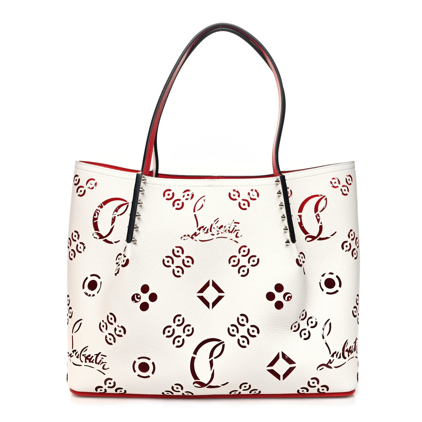 Calfskin Perforated Small Loubinthesky Cabarock Spikes Tote Snow