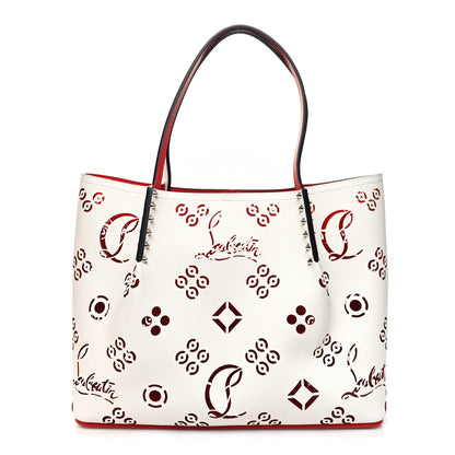 Christian Louboutin Calfskin Perforated Small Loubinthesky Cabarock Spikes Tote Snow 1 of 10