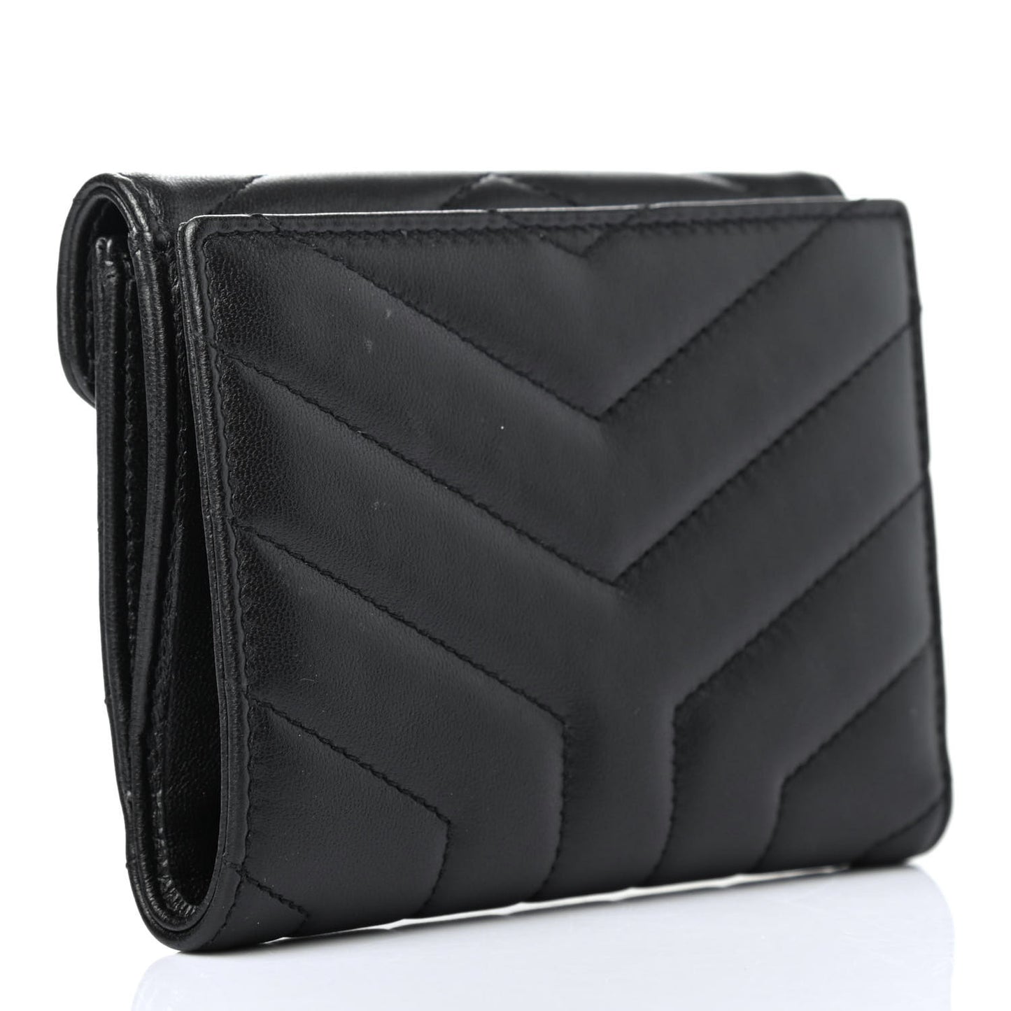 Lambskin Y Quilted Monogram Compact Loulou Wallet Black