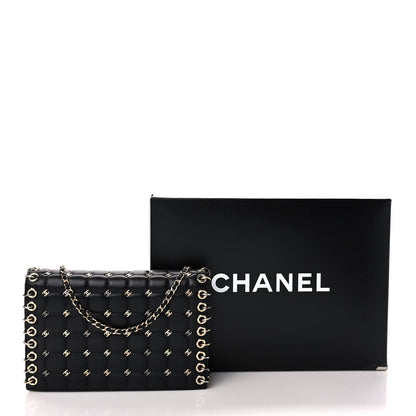 Chanel Lambskin Chocolate Bar Piercing CC Studded Small Chain Flap Bag Black 12 of 12