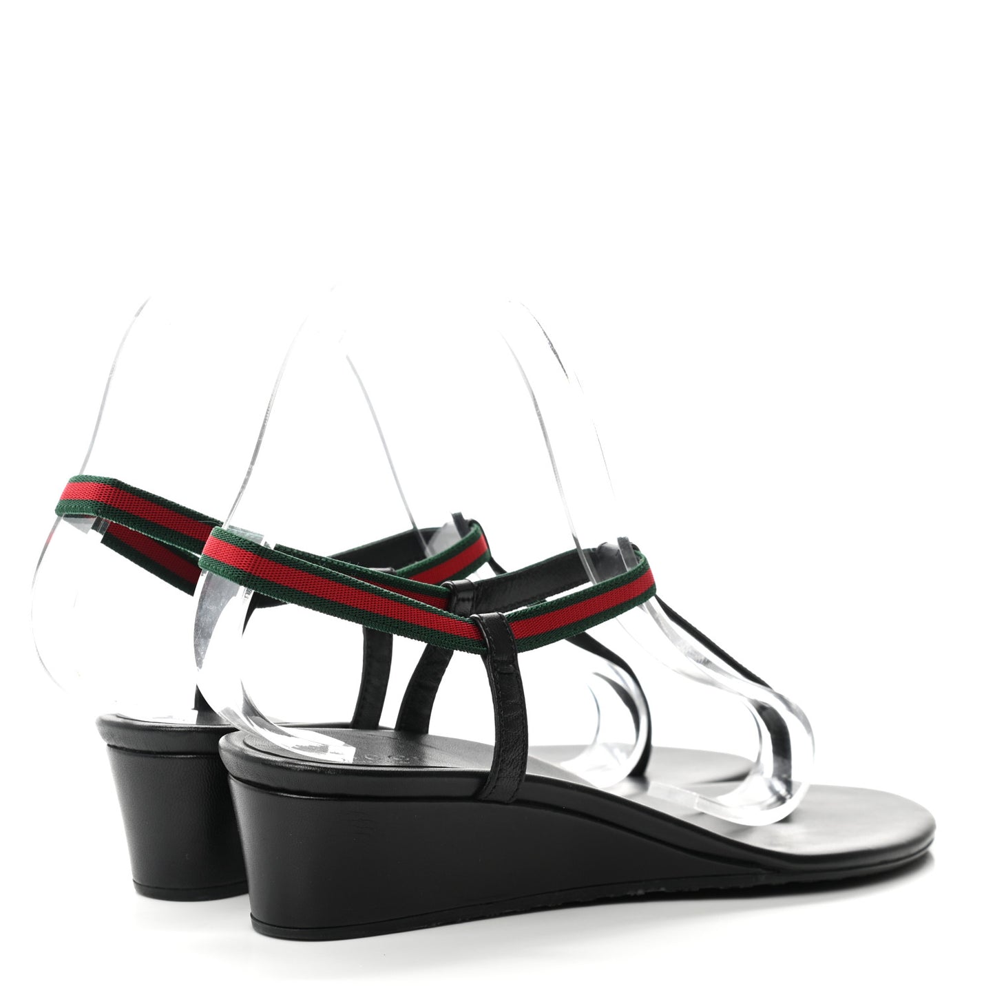 Calfskin Web Thong Wedge Sandals 36 Black