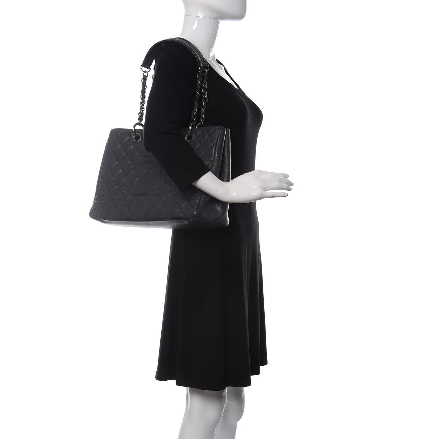 Caviar Quilted Grand Shopping Tote GST Dark Grey
