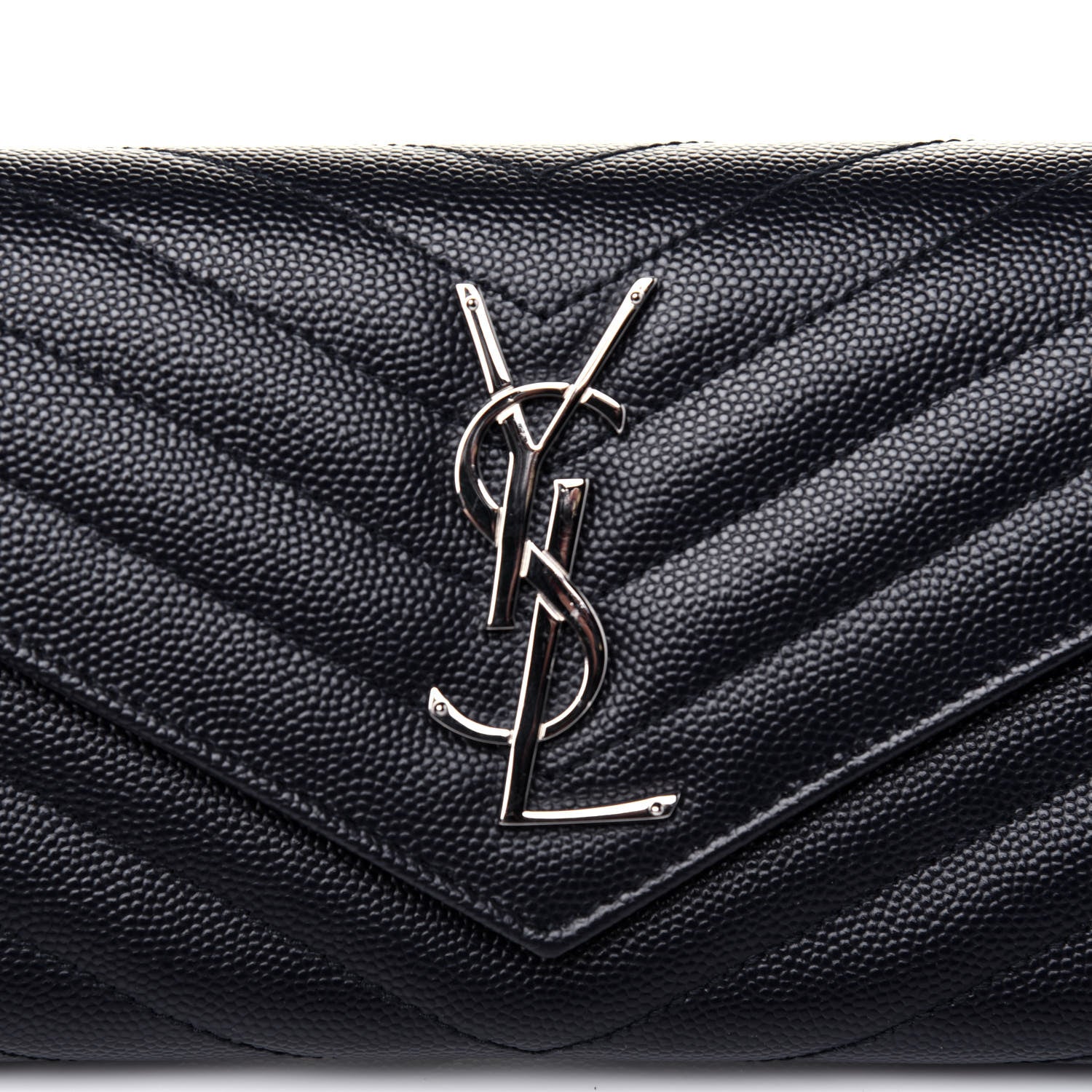 Saint Laurent Grain De Poudre Matelasse Chevron Monogram Flap Wallet Deep Marine 11 of 11