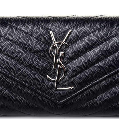 Saint Laurent Grain De Poudre Matelasse Chevron Monogram Flap Wallet Deep Marine 11 of 11