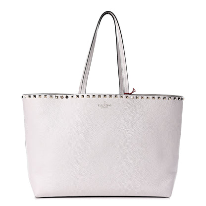 Valentino Garavani Grained Calfskin Rockstud Shoulder Tote Optic White 1 of 9