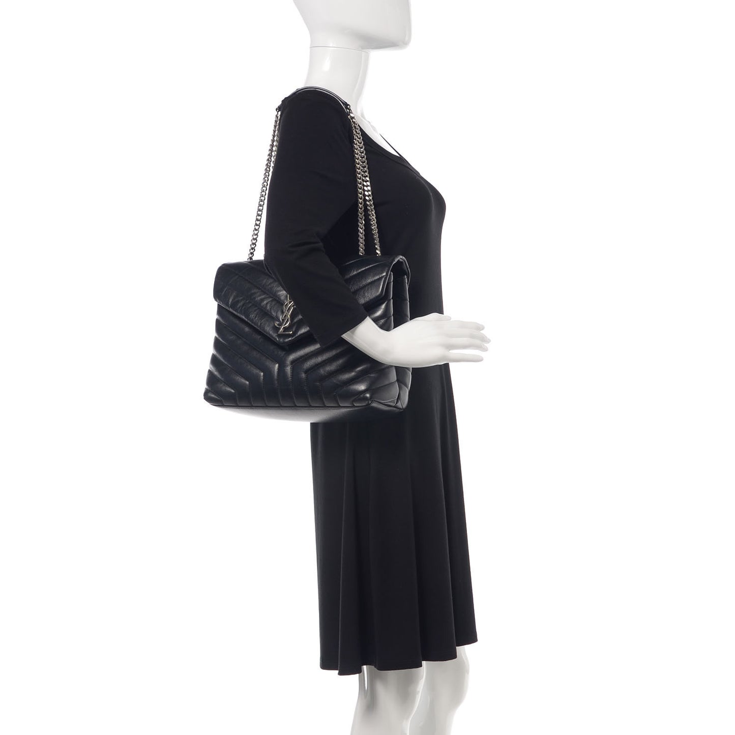 Calfskin Y Quilted Monogram Medium Loulou Chain Satchel Black