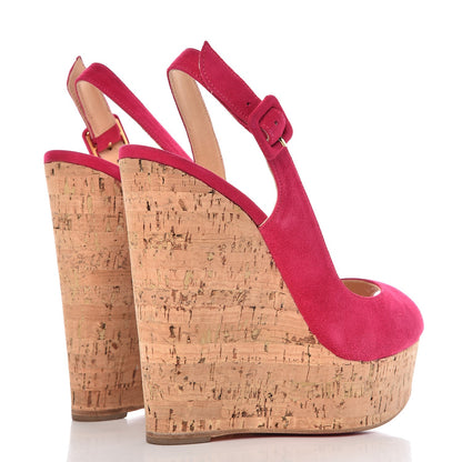 Christian Louboutin Suede Cork Une Plume Sling 140 Wedges 37 Cyclamen 4 of 12