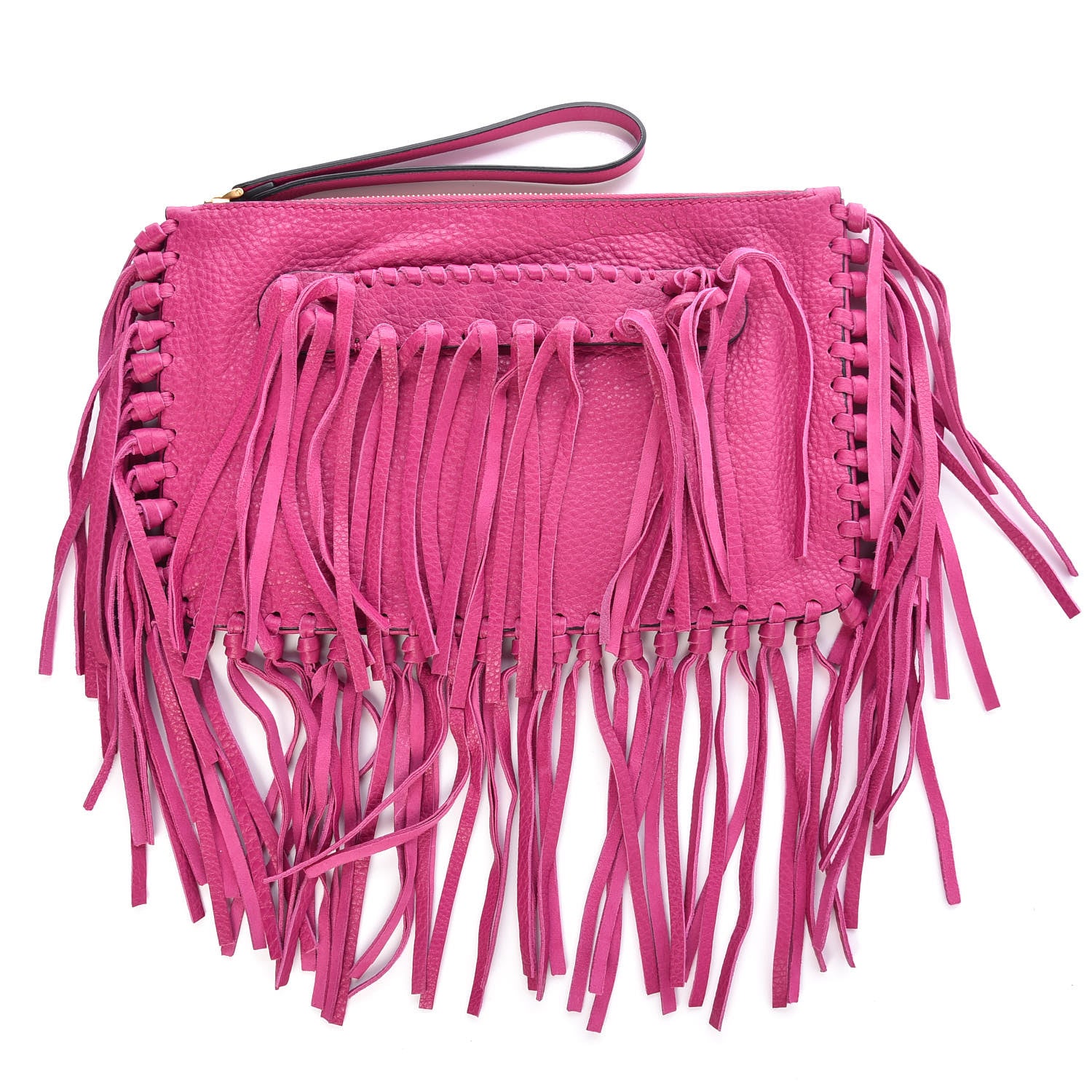 Valentino Garavani Grained Calfskin Rockee Fringe Clutch Fuxia 1 of 8
