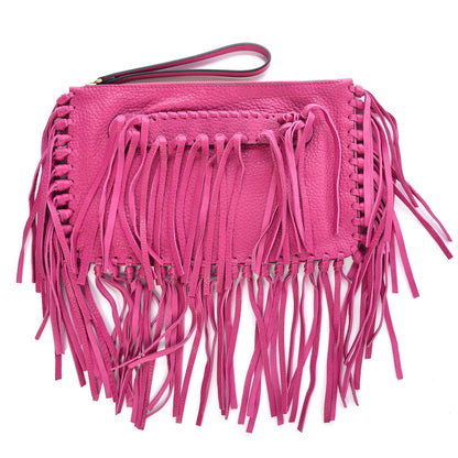 Valentino Garavani Grained Calfskin Rockee Fringe Clutch Fuxia 1 of 8
