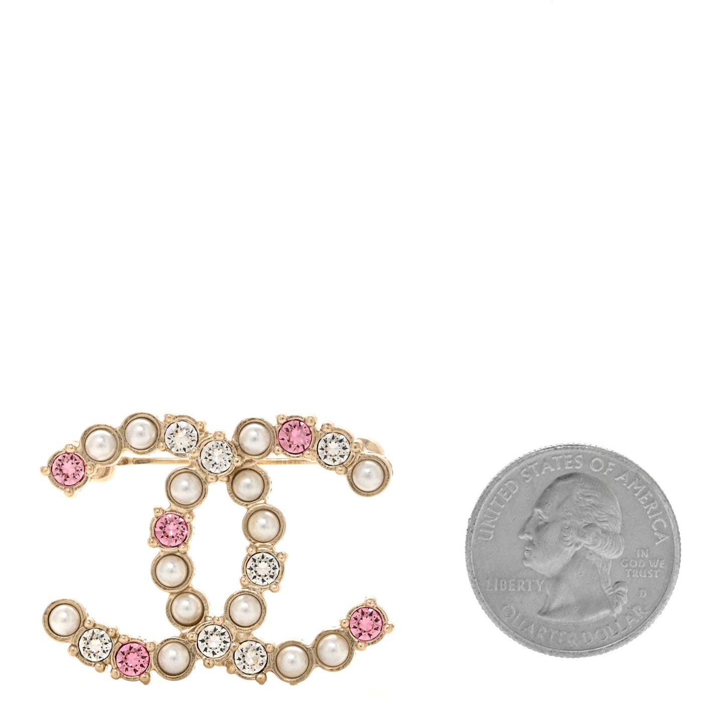 Pearl Crystal CC Brooch Gold Pink