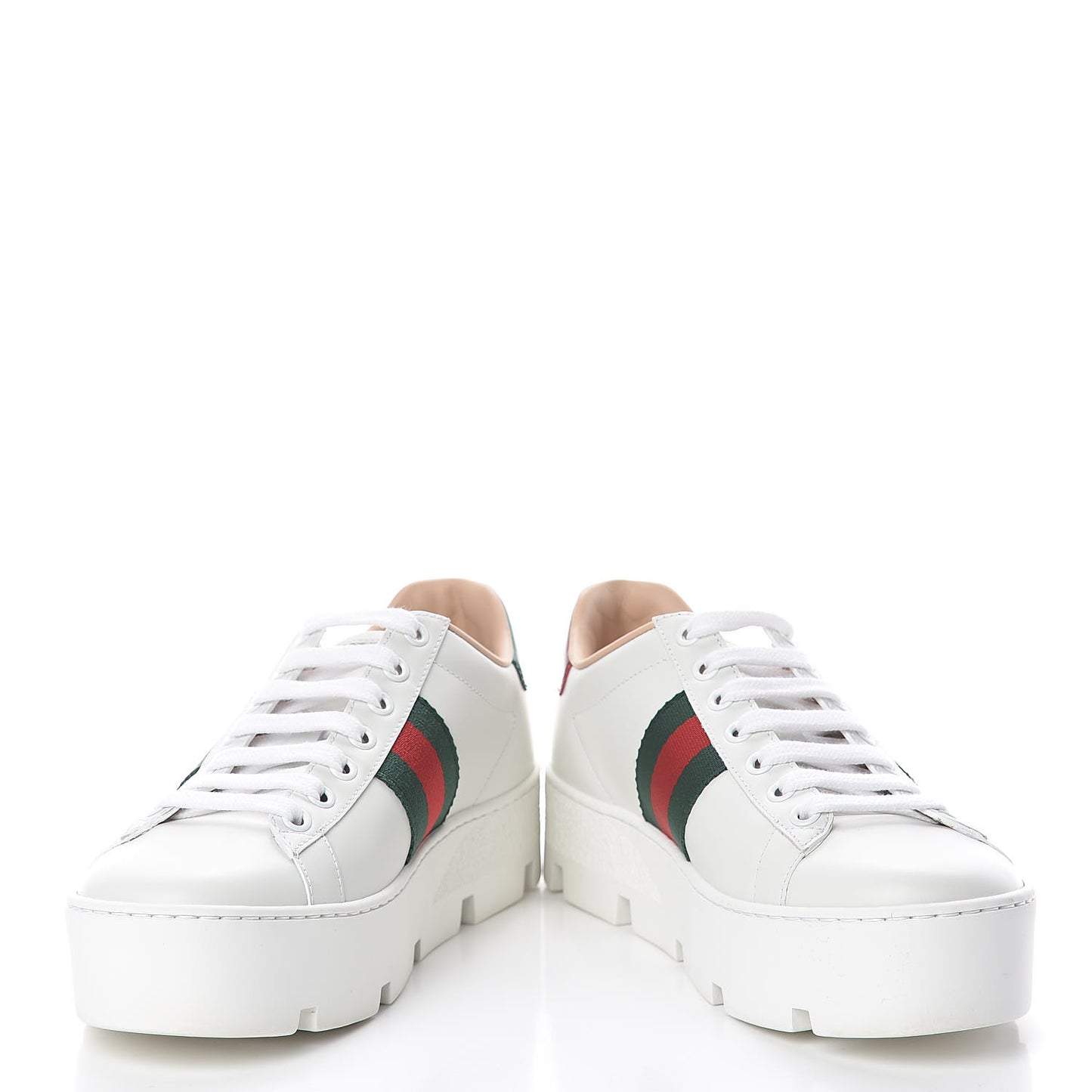 Calfskin Web Bee Embroidered Womens Ace Platform Sneakers 36 White