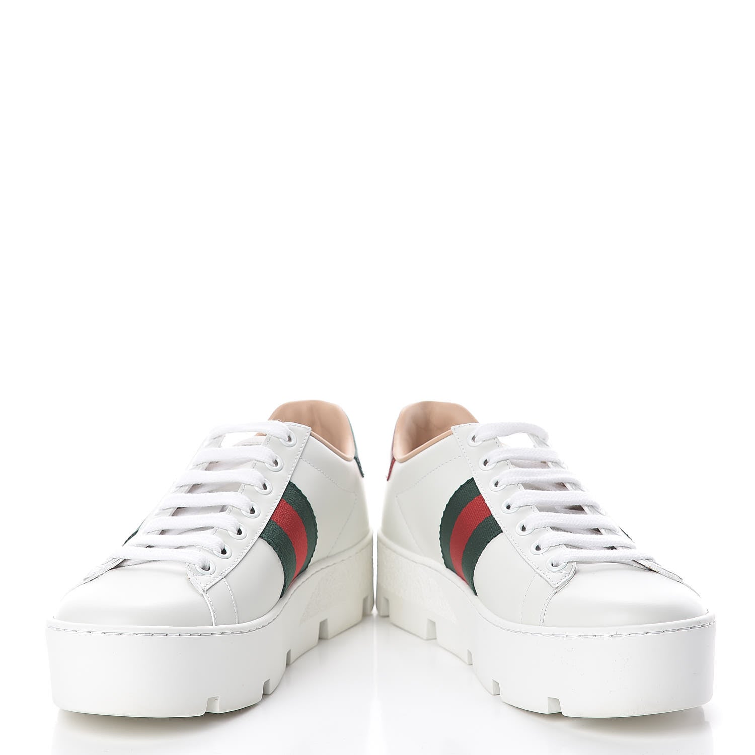 Gucci Calfskin Web Bee Embroidered Womens Ace Platform Sneakers 36 White 6 of 12