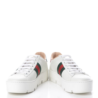 Gucci Calfskin Web Bee Embroidered Womens Ace Platform Sneakers 36 White 6 of 12