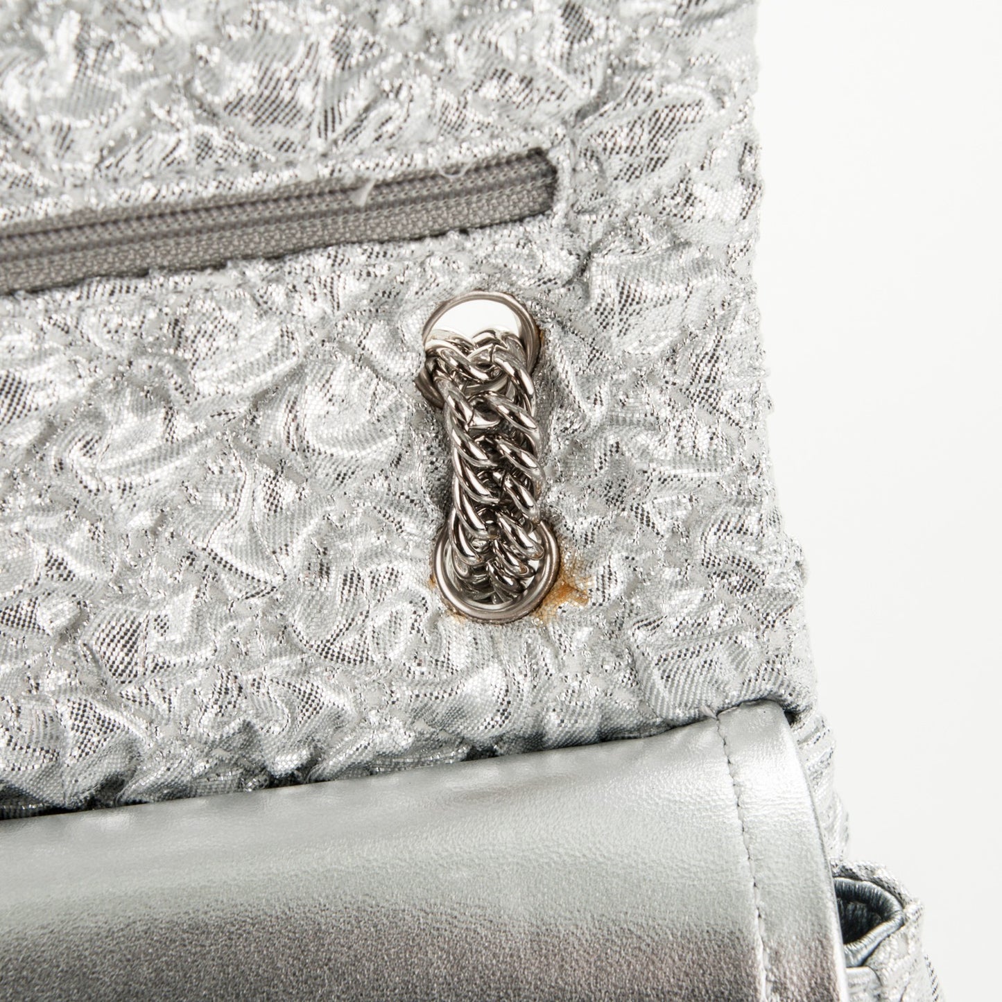 Metallic Lame Quilted Small Double Flap Silver