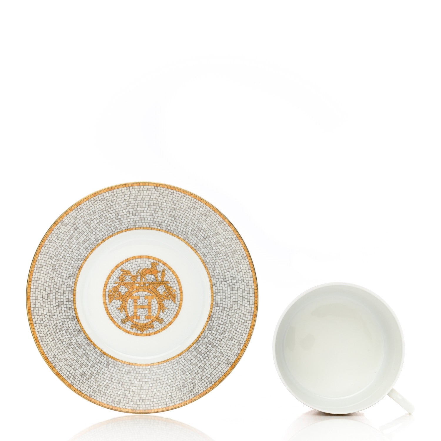 Hermes Porcelain Mosaique Au 24 Gold Breakfast Cup And Saucer Set Of 2 3 of 9