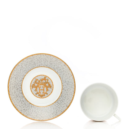 Hermes Porcelain Mosaique Au 24 Gold Breakfast Cup And Saucer Set Of 2 3 of 9