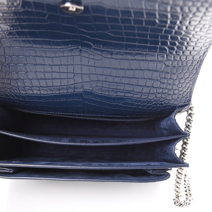 Saint Laurent Calfskin Crocodile Embossed Medium Monogram Sunset Navy 4 of 10