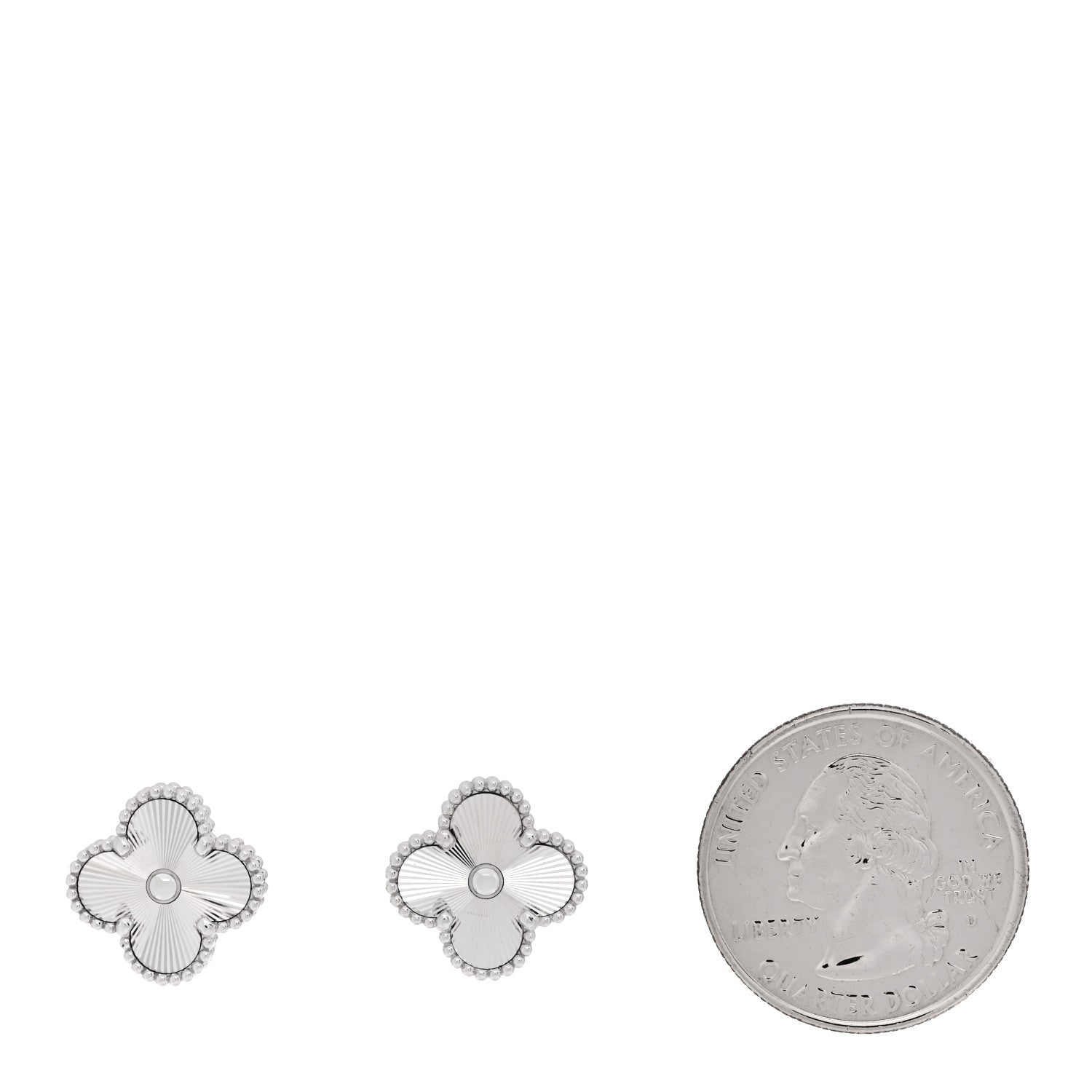 Van Cleef & Arpels 18K White Gold Guilloche Vintage Alhambra Earrings 2 of 5